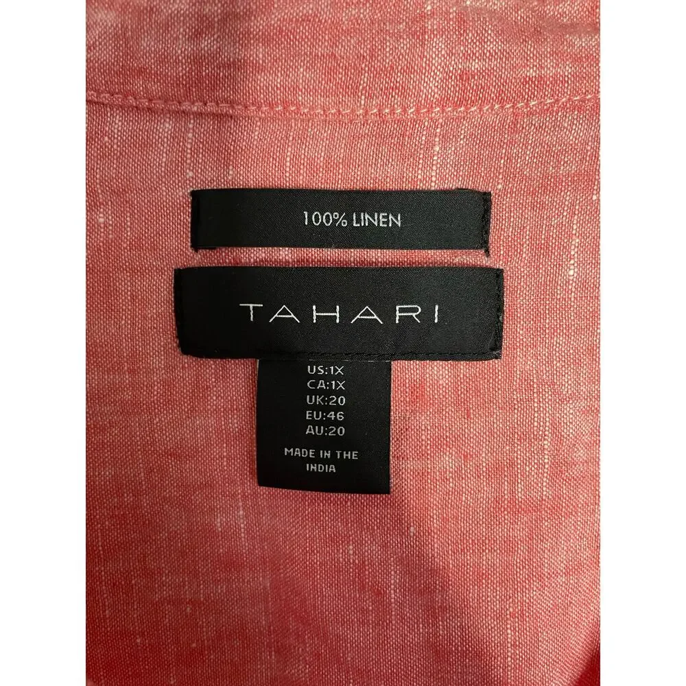 Tahari Women's 100% Linen Popover Red 3/4 Sleeve Top Buttons Plus Size 1X - Picture 7 of 7